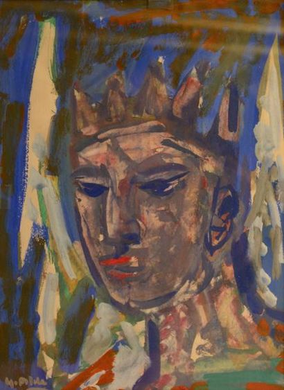 ALDE Yvette, 1911-1967 Tête de roi Gouache, signée en bas à gauche, 31x23 cm.