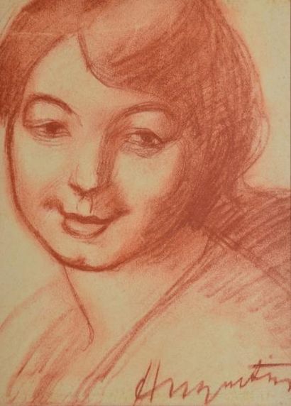 ANQUETIN Louis, 1861-1932 Visage de femme ou La garçonne Sanguine (légère insolation),...