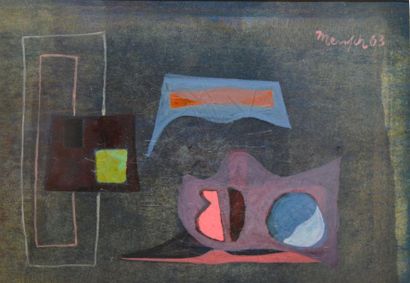 MENSCH Sans titre, 1963 Quatre compositions à la gouache, pastels et crayons de couleurs,...