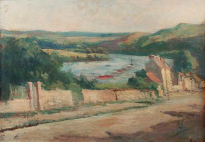 Maximilien Luce Rolleboise, La Seine vue de la côte de Rolleboise Huile sur carton...