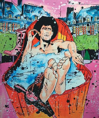 CLANETTI Andréa, né en 1967 La baignoire, 2013 Technique mixte sur toile, signée...