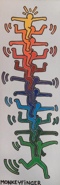 MONKEYFINGER, né en 1965 Hommage à Keith Haring Acrylique sur toile, signée en bas...