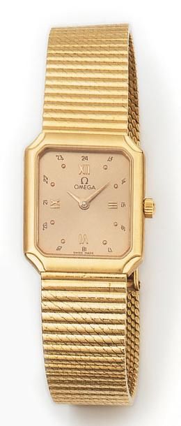 OMEGA Montre bracelet de dame en or jaune 18K (750/1000e). Cadran doré chiffres romains...