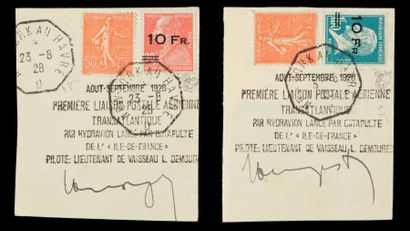 null Poste Aérienne n°3 et n°4, 10fs/90c rouge " Berthelot " et 10fs / 1f50 bleu...
