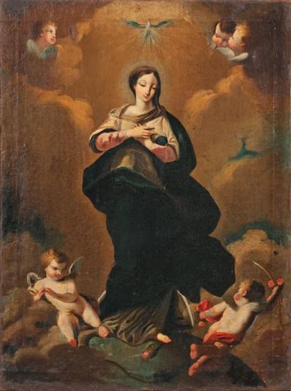 École FRANÇAISE du XVIIIe siècle La Vierge de l'Immaculée Conception Huile sur toile....