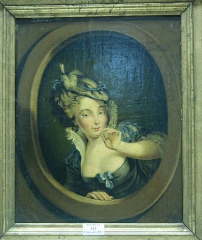 ECOLE FRANCAISE (Dans le Goût du XVIIIe siècle) Jeune femme en buste dans un oeil...