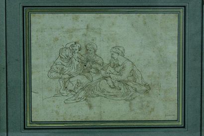 Ecole Italienne du XVIIIe siècle La Vierge et l'enfant Jésus avec Sainte Elisabeth,...