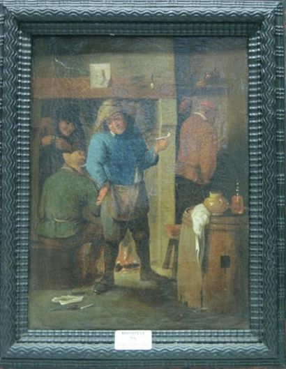 TENIERS David (Suite de) (1610 -1690) Fumeur devant la cheminée Huile sur toile....