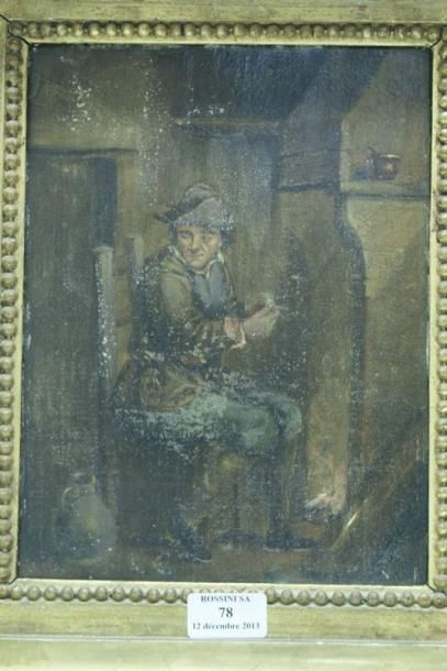 TENIERS David (Dans le Goût de) (1610 -1690) Fumeur assis devant la cheminée Huile...