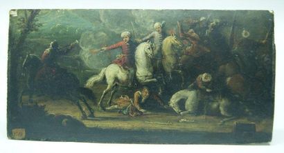 École FLAMANDE- Fin XVIIe - début XVIIIe siècle Combat de cavalerie contre les Turcs...