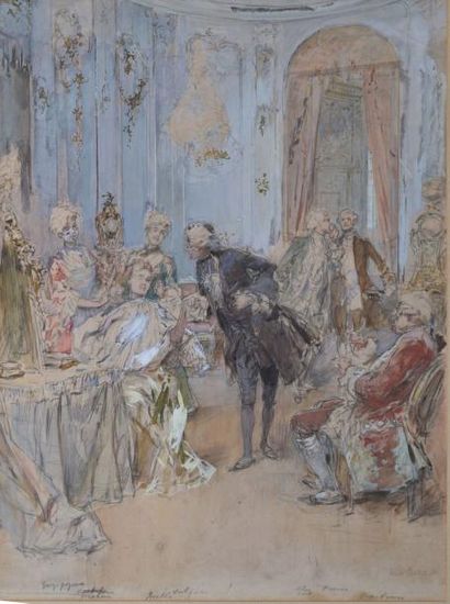 Ludovico MARCHETTI La visite des gentilshommes Aquarelle gouachée avec annotations...