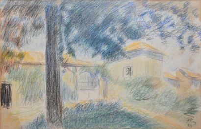 Jean PUY La maison de Cleppé, 1953 Crayons de couleurs (taches), signé et daté en...