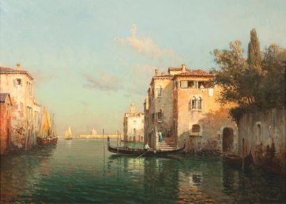 BOUVARD Canal à Venise Huile sur toile (très petit manque, restaurations), signée...