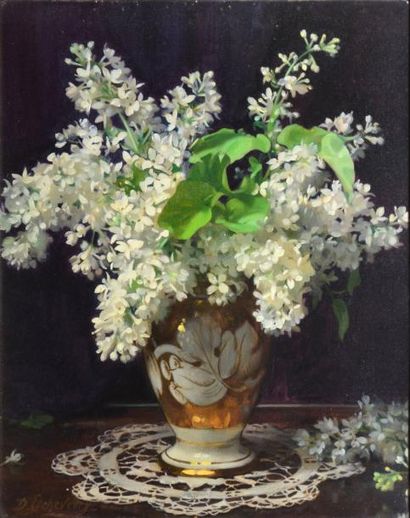 Denis ETCHEVERRY Bouquet blanc au vase de porcelaine Huile sur toile, signée en bas...