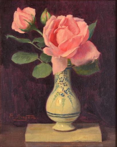 Paul SIEFFERT Bouquet de roses Huile sur toile (restaurations anciennes), signée...
