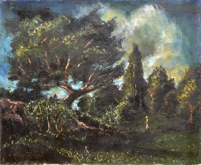 Auguste DURAND-ROSE Paysage du Vercors Huile sur toile (léger enfoncement et petites...