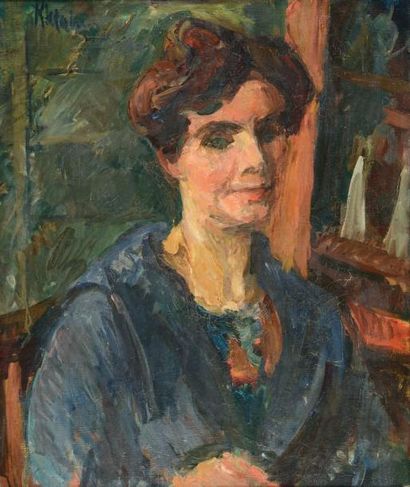 Michel Kikoine Femme en bleu (Madame Hortense Sérulaz), circa 1910 Huile sur toile,...