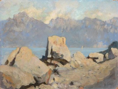 Hippolyte LETY Les Alpes bernoises et le Lac Léman, près de Meillerie septembre 1930...
