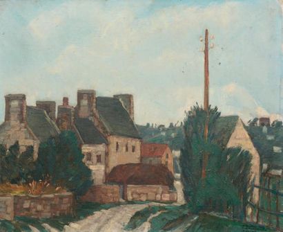 Alphonse QUIZET Rue et maisons en Bretagne Peinture sur carton toilé, signé en bas...
