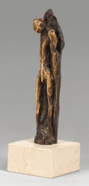 Jacques TENENHAUS Figure Bronze à patine brune et dorée, n° 1/ 8, socle en pierre...