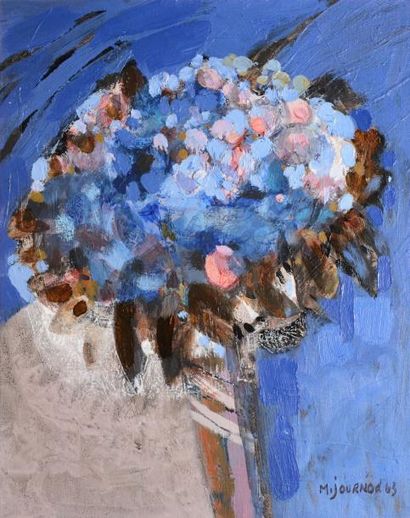 Monique JOURNOD Composition bleue, 1963 Huile sur toile, signée et datée en bas à...