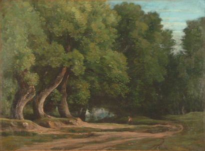 Louis CABAT Chemin en lisière de forêt Huile sur toile, signée en bas à gauche, cachet...