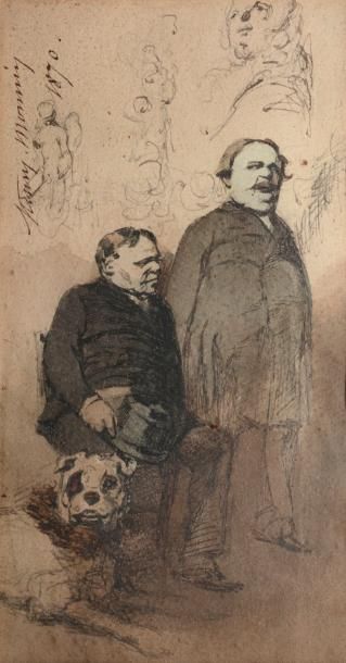 Henry MONNIER Tel maître, tel chien, 1870 Plume et lavis d'encre brune avec rehauts...