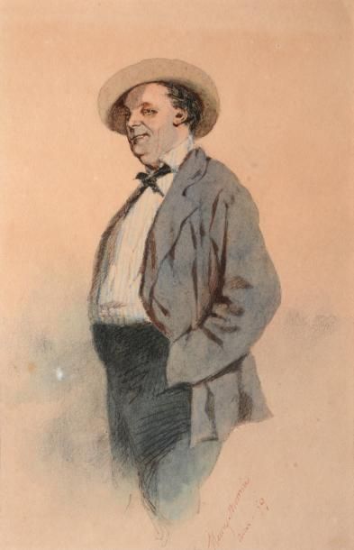 Henry MONNIER Homme au chapeau, avril 1859 Plume, encre brune et aquarelle (traces...