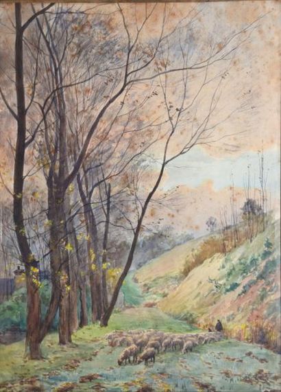Eugène LAMY Berger en forêt Aquarelle (rousseurs), signée en bas à droite, 43,5 x...