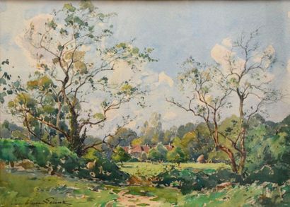 Paul Emile LECOMTE Campagne ensoleillée Aquarelle, signée en bas à gauche, 26,5 x...