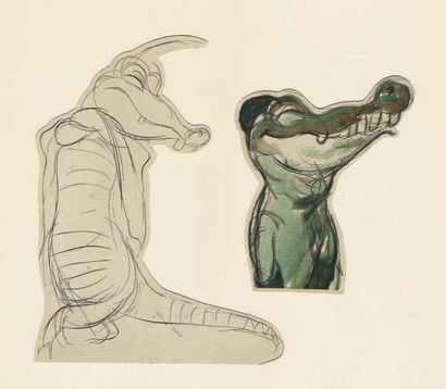 null FANTASIA Studio Walt Disney 1940. Deux Etudes des crocodiles pour la sé - quence...