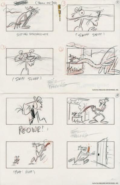 null PINK-A-BOO Studio DePathie / Freleng 1966. Deux pages de storyboards signées...