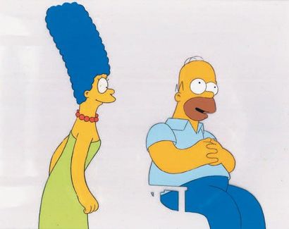 null LES SIMPSONS (Matt Groening) 2 cellulos d'Homer et Marge Simpson. 26 x 31cm...