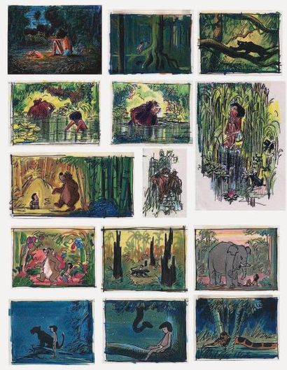 null LE LIVRE DE LA JUNGLE Studio Disney 1967. Ensemble de dessins de storyboard...