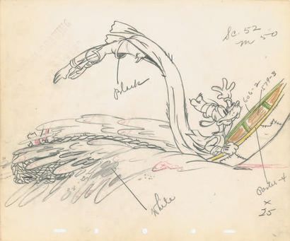 null MOOSE HUNTERS Studio Disney, 1937. Dessin d'animation de Goofy et Donald à la...