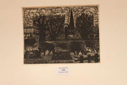 GROMAIRE Marcel, 1892-1971 Paysage avec des vaches Eau-forte, numérotée 28/50 et...