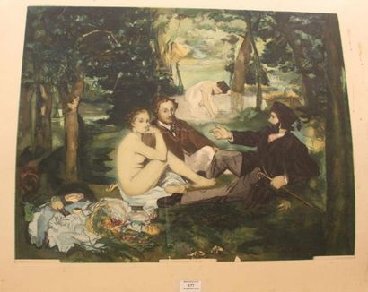 VILLON Jacques, d'après Manet Le déjeuner sur l'herbe Gravure en couleurs, édition...