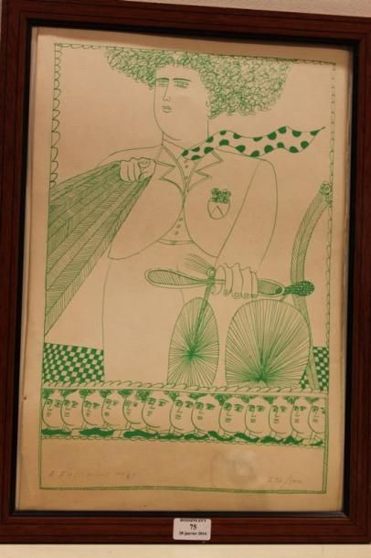 FASSIANOS A., XXe siècle Homme au vélo, 1971 Lithographie (mouillures et insolation),...