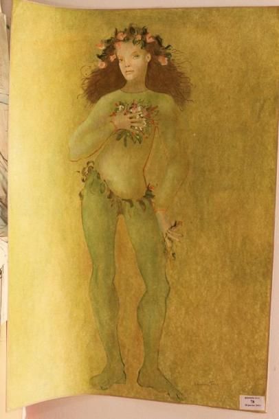 FINI Léonor, 1908-1996 Femme aux fleurs Lithographie sur papier Japon, signée en...
