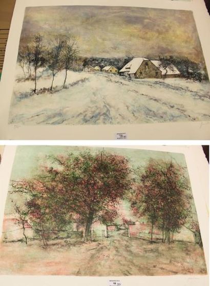 GANTNER Bernard, né en 1928 Automne dans le village, Calme hivernal Deux lithographies,...