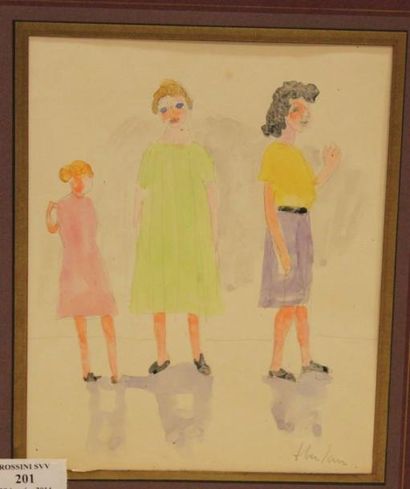 ABERDAM Alfred, 1894-1963 Trois femmes Crayon et aquarelle, signé en bas à droite,...