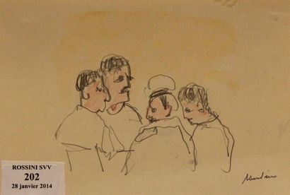ABERDAM Alfred, 1894-1963 Conversation Crayon et aquarelle, cachet de la signature...