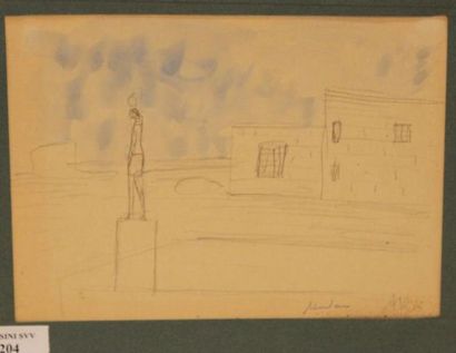 ABERDAM Alfred, 1894-1963 Paysage Crayon et aquarelle, cachet de la signature en...