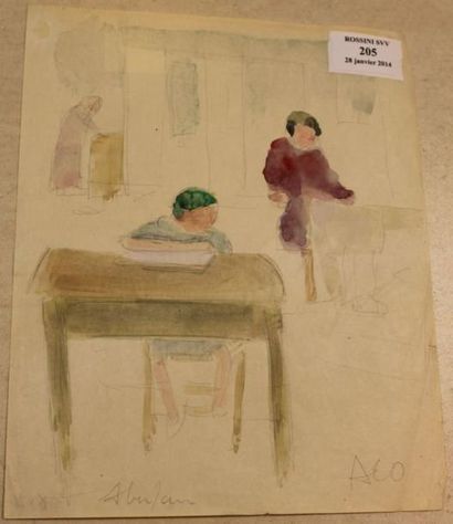 ABERDAM Alfred, 1894-1963 A l'école Crayon et aquarelle, signé en bas à gauche, 26...