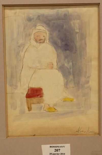 ABERDAM Alfred, 1894-1963 Oriental assis Crayon et aquarelle, signé en bas à droite,...