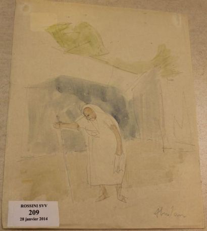 ABERDAM Alfred, 1894-1963 Oriental au baton Crayon et aquarelle, signé en bas à droite,...