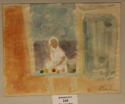 ABERDAM Alfred, 1894-1963 Personnage à la fenêtre en Orient Crayon et aquarelle,...