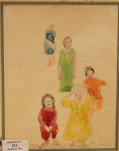 ABERDAM Alfred, 1894-1963 Personnages en Orient Crayon et aquarelle, signé en bas...