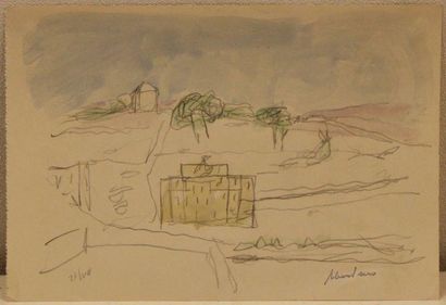 ABERDAM Alfred, 1894-1963 Paysage d'Orient Crayon et aquarelle, cachet de la signature...