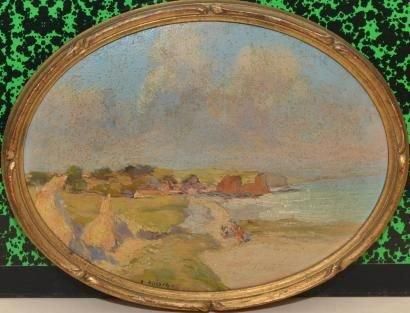 ALLEGRE Raymond, 1857-1933 Quiberville plage Huile sur carton (salissures) de format...